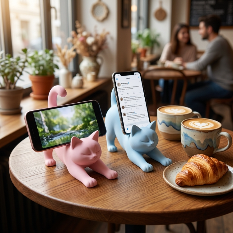 Cute Cat Shape Phone Holder, 3D Printed Desktop Stand For Smartphone, Creative Desk Decor & Organizer