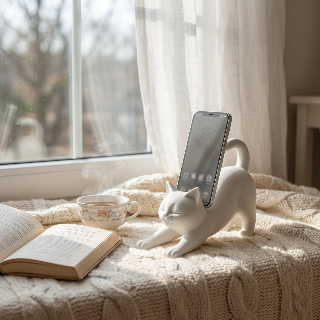 Cute Cat Shape Phone Holder, 3D Printed Desktop Stand For Smartphone, Creative Desk Decor & Organizer