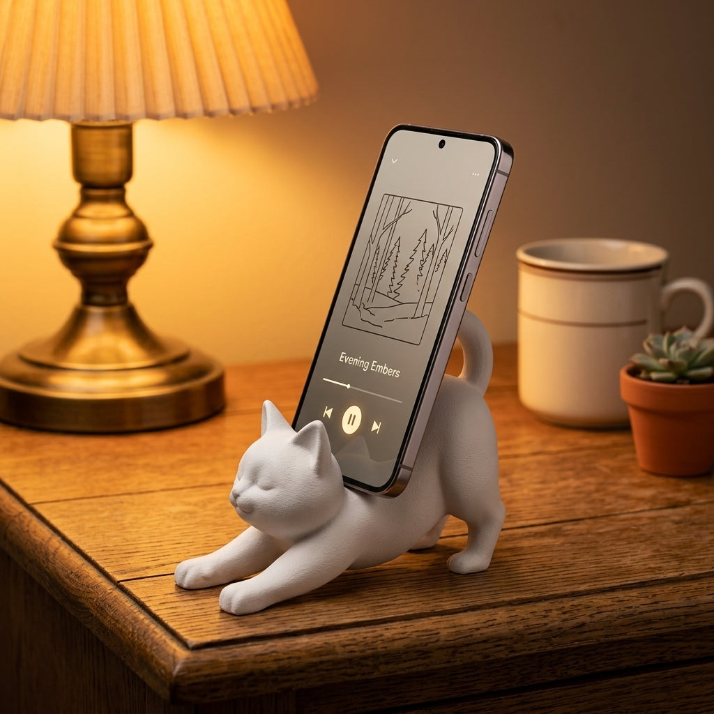 Cute Cat Shape Phone Holder, 3D Printed Desktop Stand For Smartphone, Creative Desk Decor & Organizer