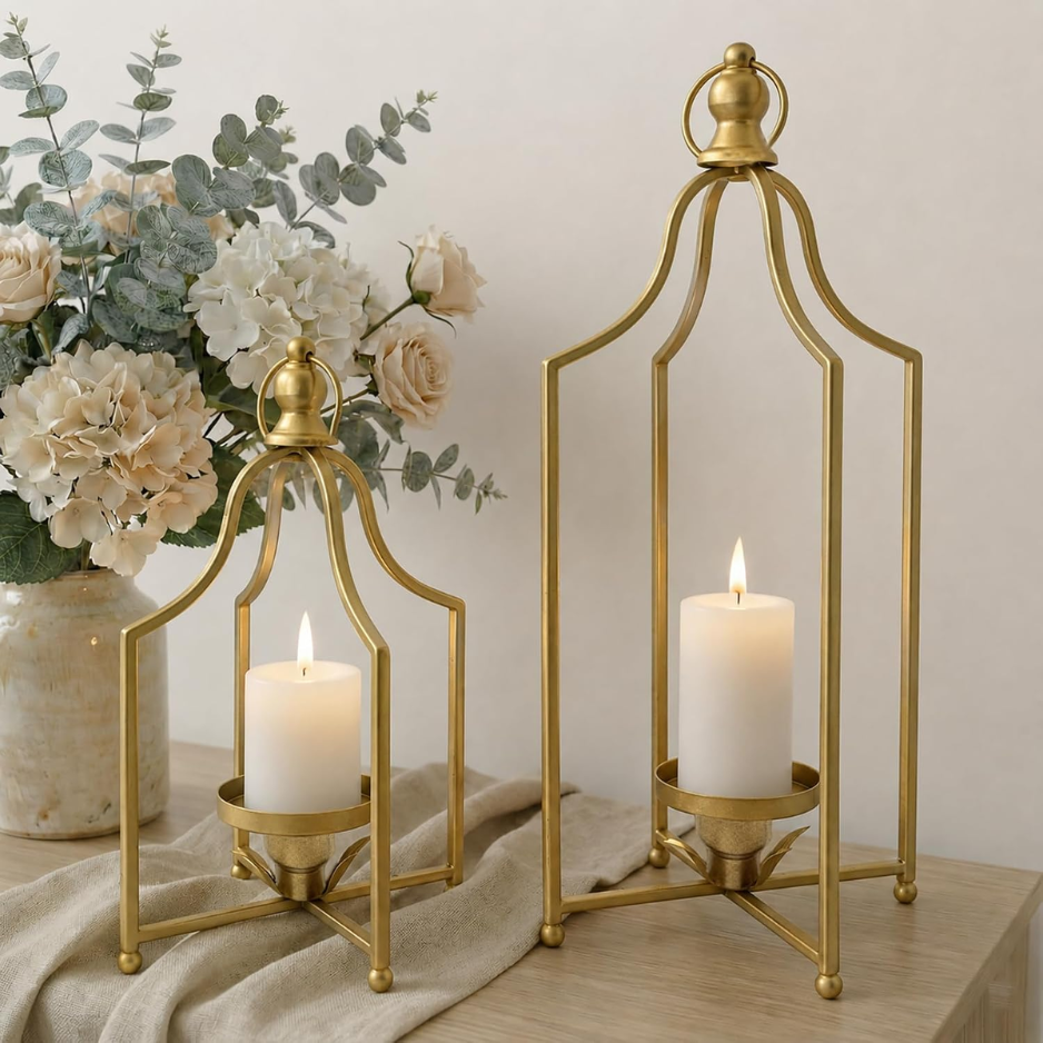 12.5 & 16.5 In Cozy Decorative Lanterns Set Of 2, Handcrafted Metal Iron Candle Holders