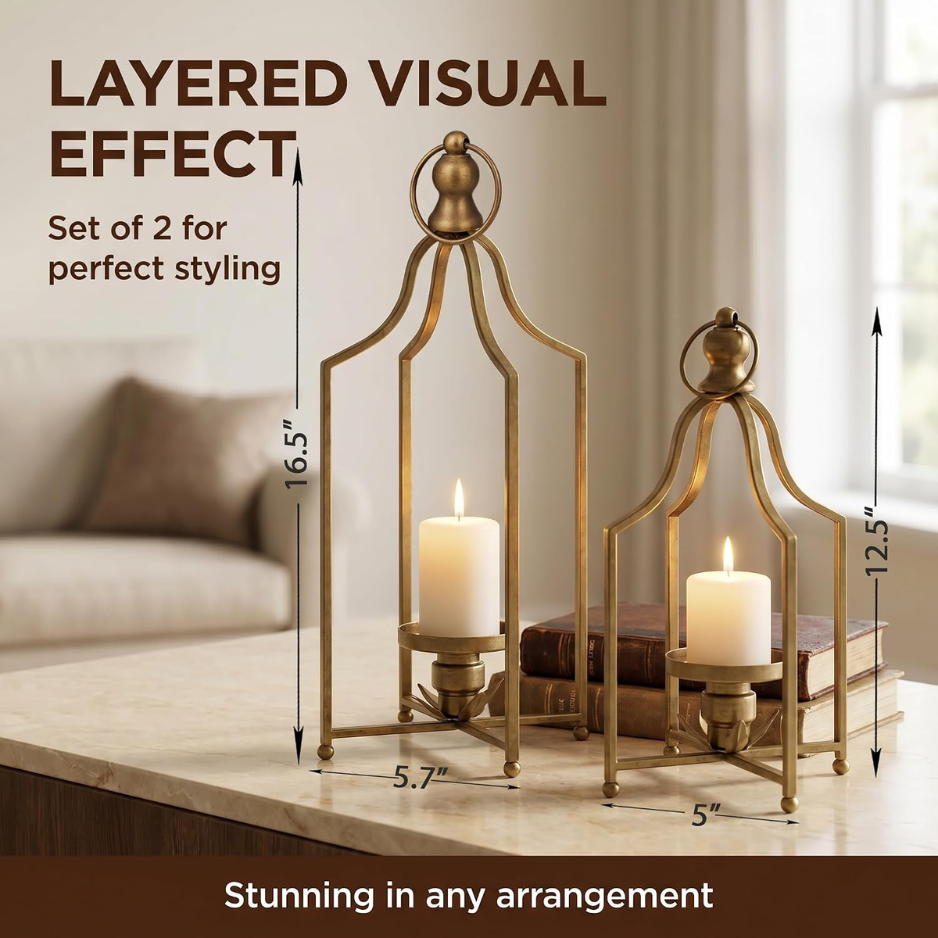 12.5 & 16.5 In Cozy Decorative Lanterns Set Of 2, Handcrafted Metal Iron Candle Holders