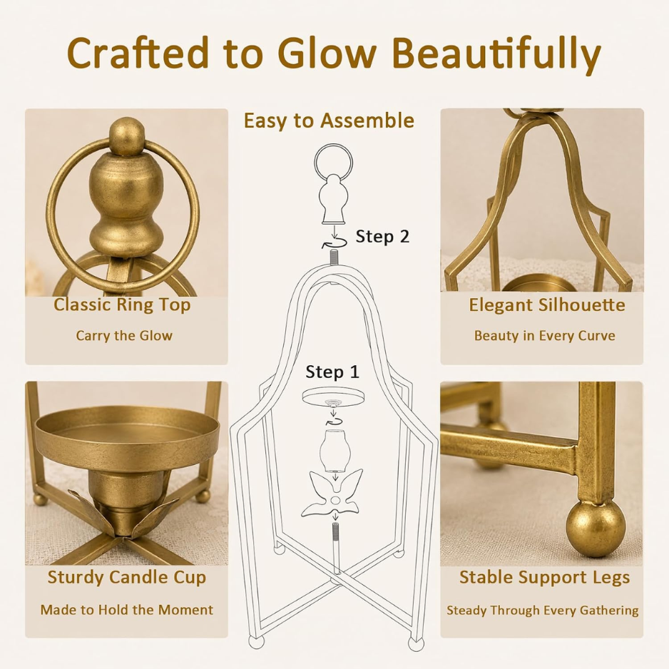 12.5 & 16.5 In Cozy Decorative Lanterns Set Of 2, Handcrafted Metal Iron Candle Holders