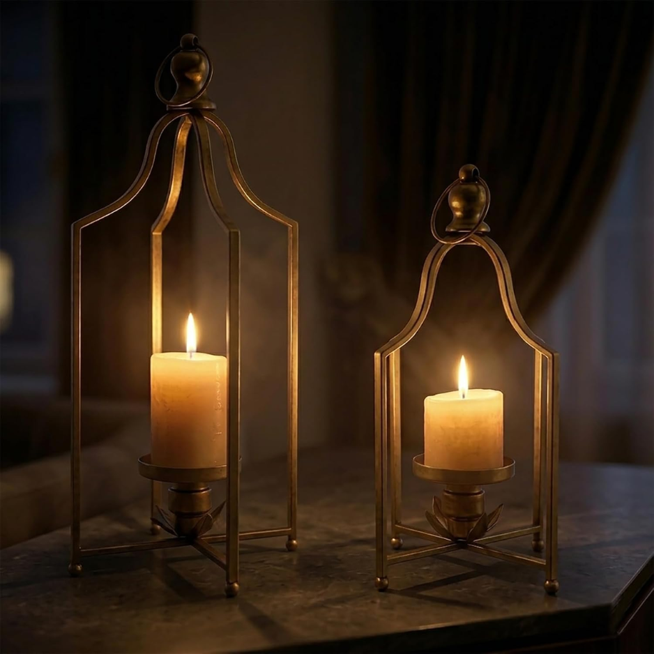 12.5 & 16.5 In Cozy Decorative Lanterns Set Of 2, Handcrafted Metal Iron Candle Holders
