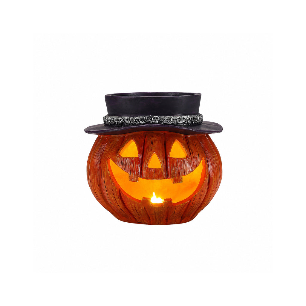Halloween Pumpkin Candy Bowl with Witch Hat, Light Up Jack O Lantern Decoration, Spooky Tabletop Storage Container for Home Party Decor