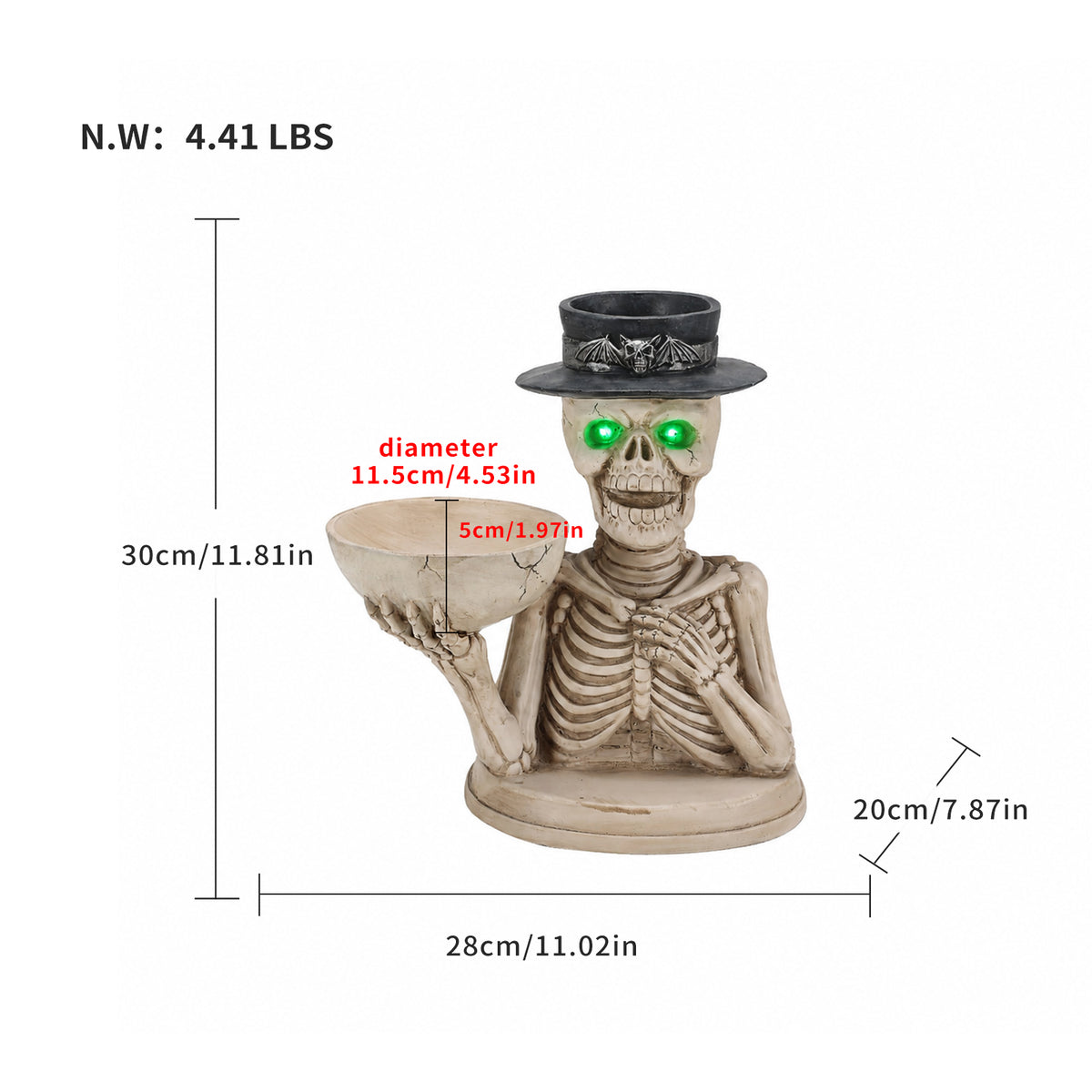 Halloween Skeleton Figurine with Storage Bowl & Candle Holder, Spooky Halloween Decor for Indoor Home