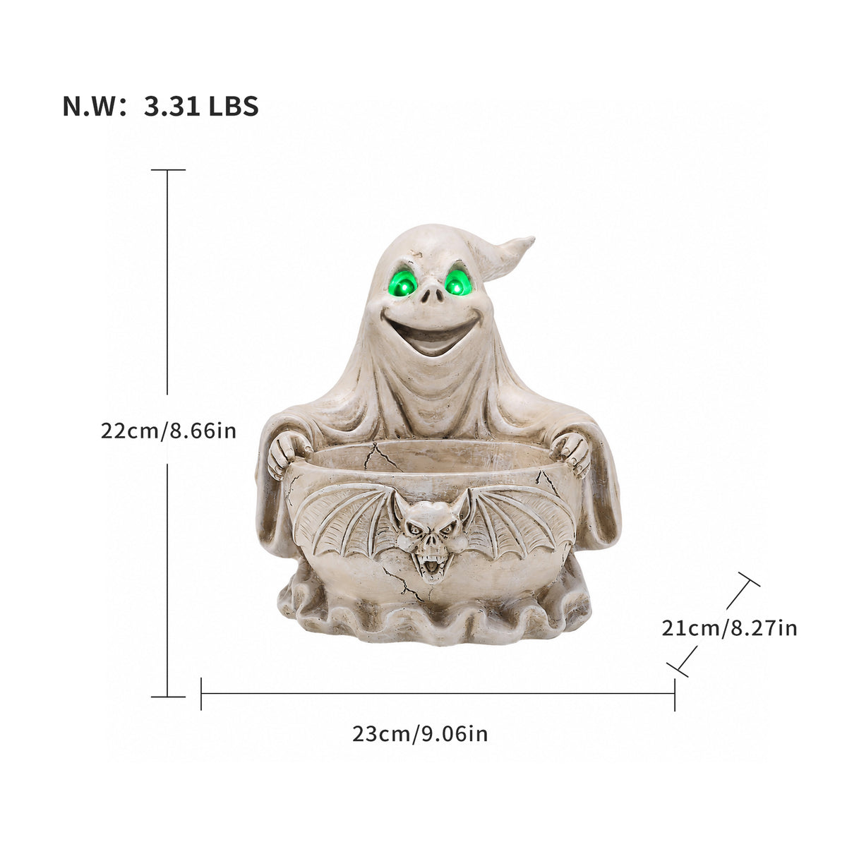 Halloween Ghost Storage Bowl Figurine, Spooky Candy Dish with LED Light for Halloween Party