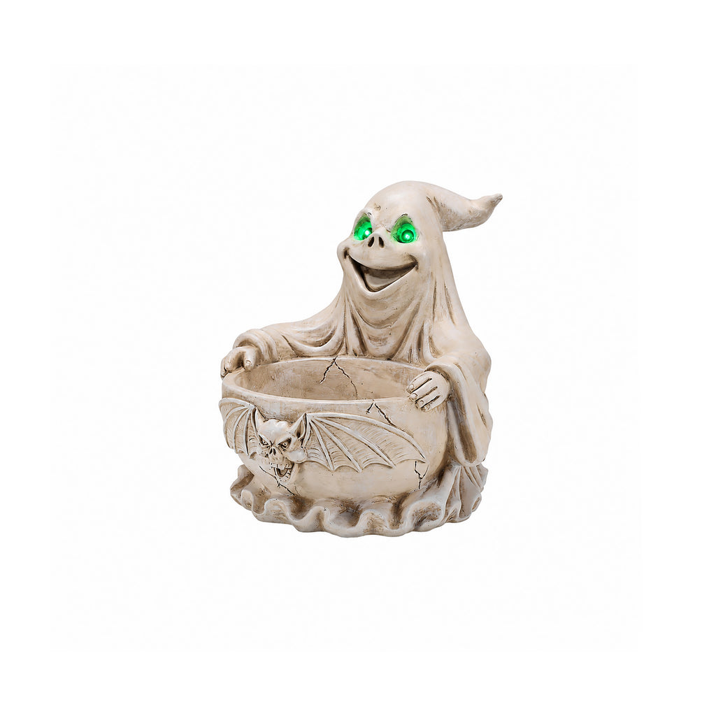 Halloween Ghost Storage Bowl Figurine, Spooky Candy Dish with LED Light for Halloween Party