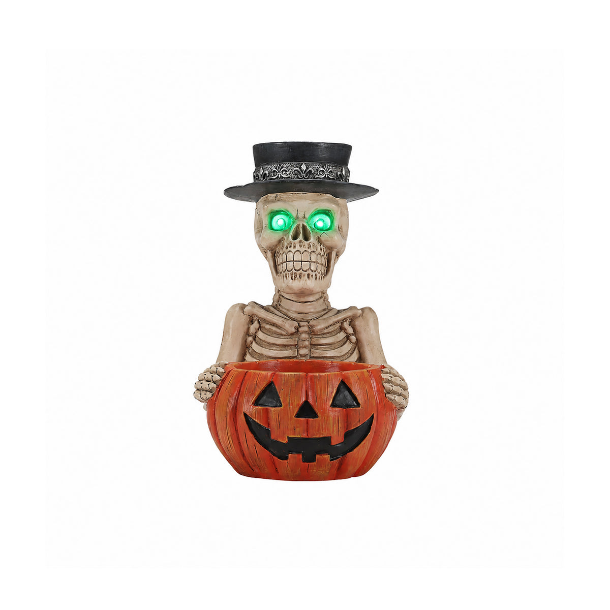 Halloween Skeleton Figurine with Pumpkin Candy Bowl & Candle Holder, Spooky Table Decor for Halloween