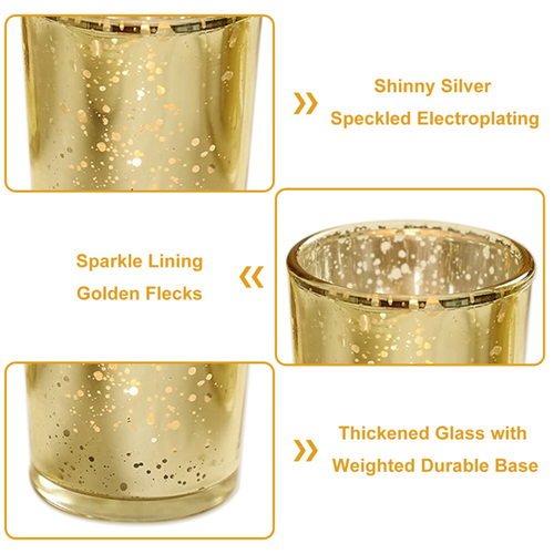 24 Pack Mercury Glass Votive Candle Holders, Gold Silver Speckled Tealight Candle Cups For Wedding, Party, Table Centerpiece Decor