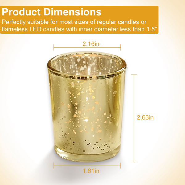 24 Pack Mercury Glass Votive Candle Holders, Gold Silver Speckled Tealight Candle Cups For Wedding, Party, Table Centerpiece Decor