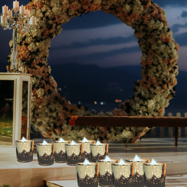 24 Pack Mercury Glass Votive Candle Holders, Gold Silver Speckled Tealight Candle Cups For Wedding, Party, Table Centerpiece Decor