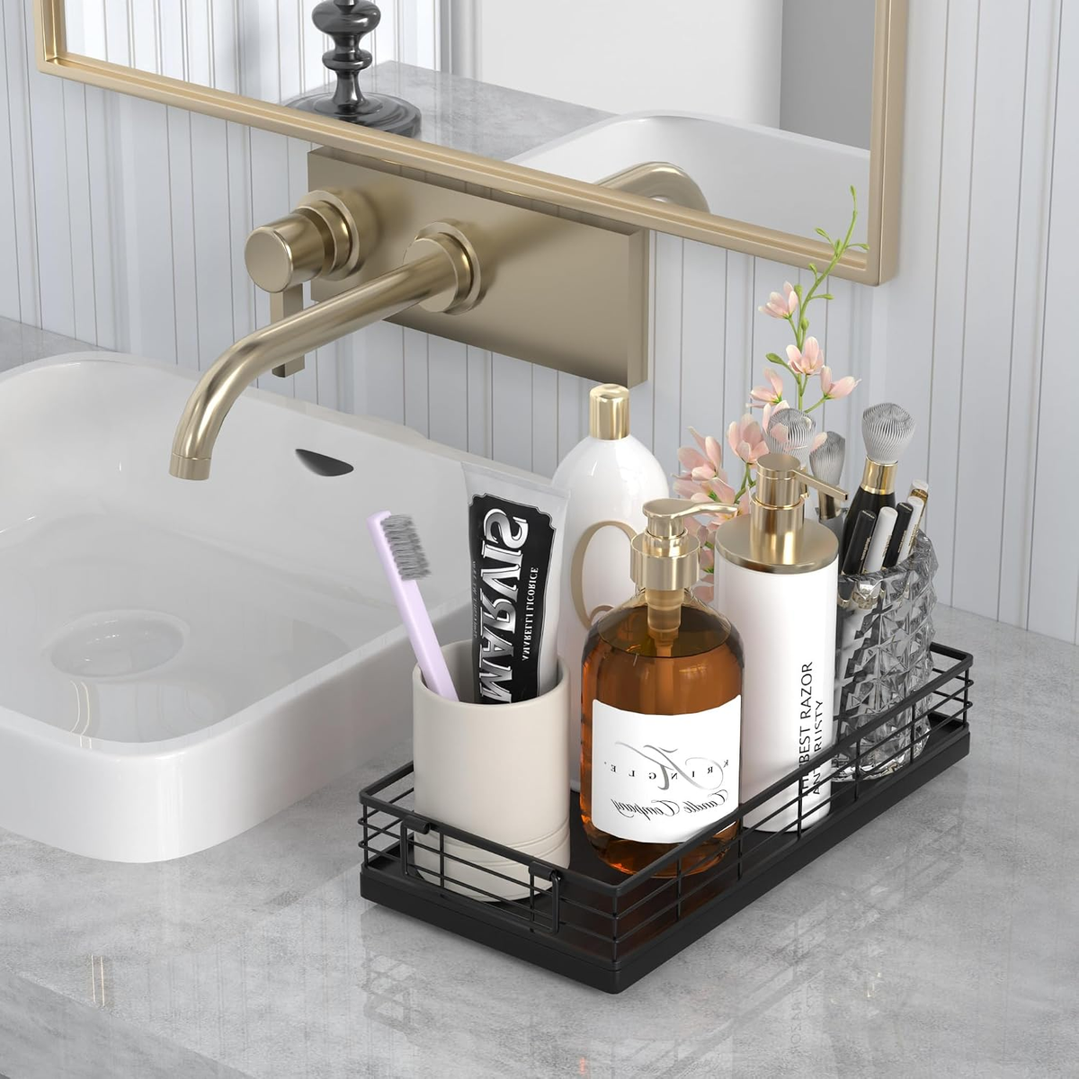 Toilet Paper Basket, 13 Inch Bathroom Toilet Tank Basket With Handles Black