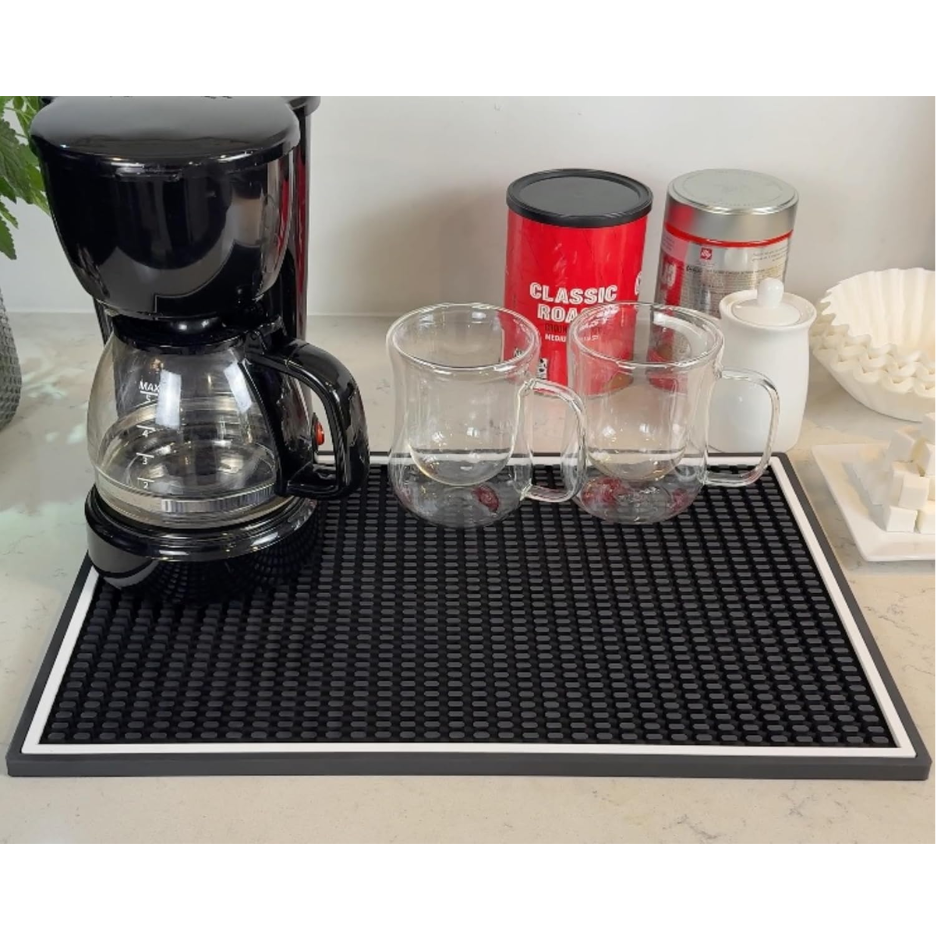 Coffee Bar Mat For Countertop White Frame  Silicone Espresso Machine Mat, Non-Slip Corner Coffee Bar And Brew Maker Pad, Modern Kitchen Barista Accessories, Dirty Soda Bar Supplies