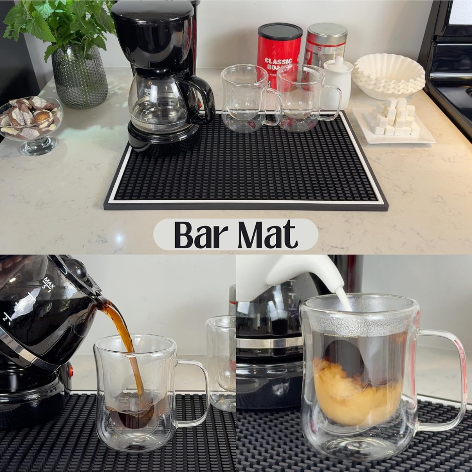 Coffee Bar Mat For Countertop White Frame  Silicone Espresso Machine Mat, Non-Slip Corner Coffee Bar And Brew Maker Pad, Modern Kitchen Barista Accessories, Dirty Soda Bar Supplies