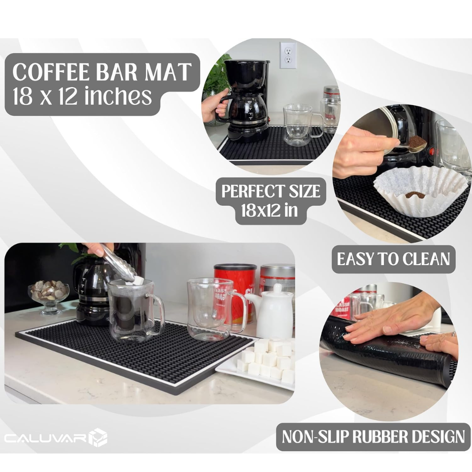 Coffee Bar Mat For Countertop White Frame  Silicone Espresso Machine Mat, Non-Slip Corner Coffee Bar And Brew Maker Pad, Modern Kitchen Barista Accessories, Dirty Soda Bar Supplies