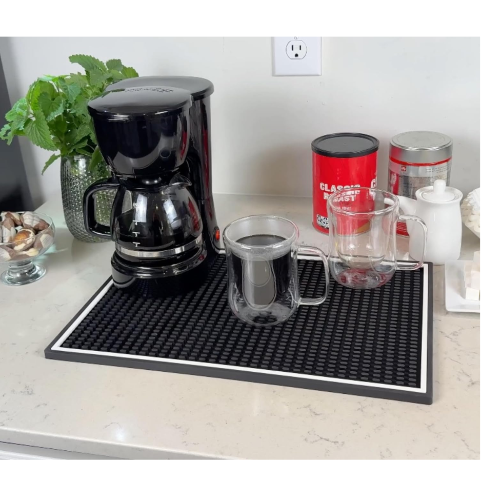 Coffee Bar Mat For Countertop White Frame  Silicone Espresso Machine Mat, Non-Slip Corner Coffee Bar And Brew Maker Pad, Modern Kitchen Barista Accessories, Dirty Soda Bar Supplies