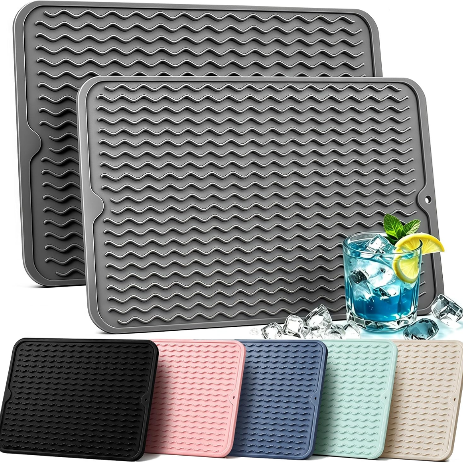 2 PACK  Dish Drying Mat For Kitchen Rack Waterproof Sink Placemats  Bar Accessories Holder  Home Dining Decor