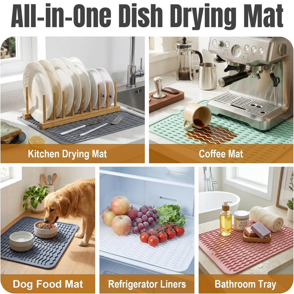 2 PACK  Dish Drying Mat For Kitchen Rack Waterproof Sink Placemats  Bar Accessories Holder  Home Dining Decor