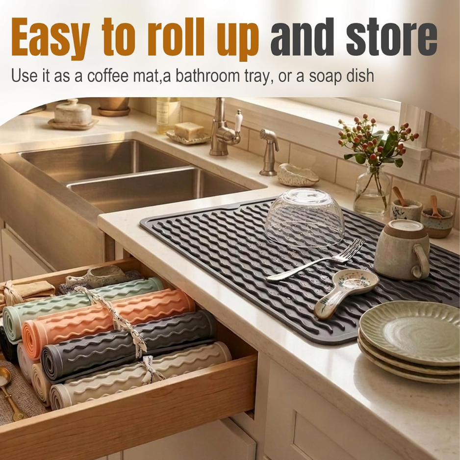 2 PACK  Dish Drying Mat For Kitchen Rack Waterproof Sink Placemats  Bar Accessories Holder  Home Dining Decor