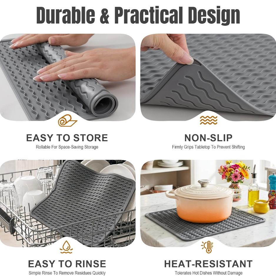 2 PACK  Dish Drying Mat For Kitchen Rack Waterproof Sink Placemats  Bar Accessories Holder  Home Dining Decor