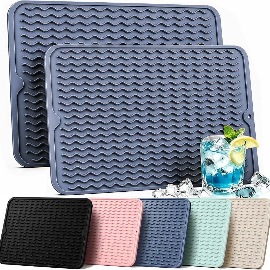 2 Pack Silicone Dish Drying Mat For Kitchen Counter Multiple Usage For Baking Cooking Placemats ShowerOrganizer Office Apartment Coffee Accessories Woman