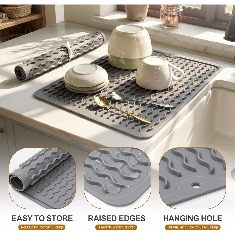 2 Pack Silicone Dish Drying Mat For Kitchen Counter Multiple Usage For Baking Cooking Placemats ShowerOrganizer Office Apartment Coffee Accessories Woman