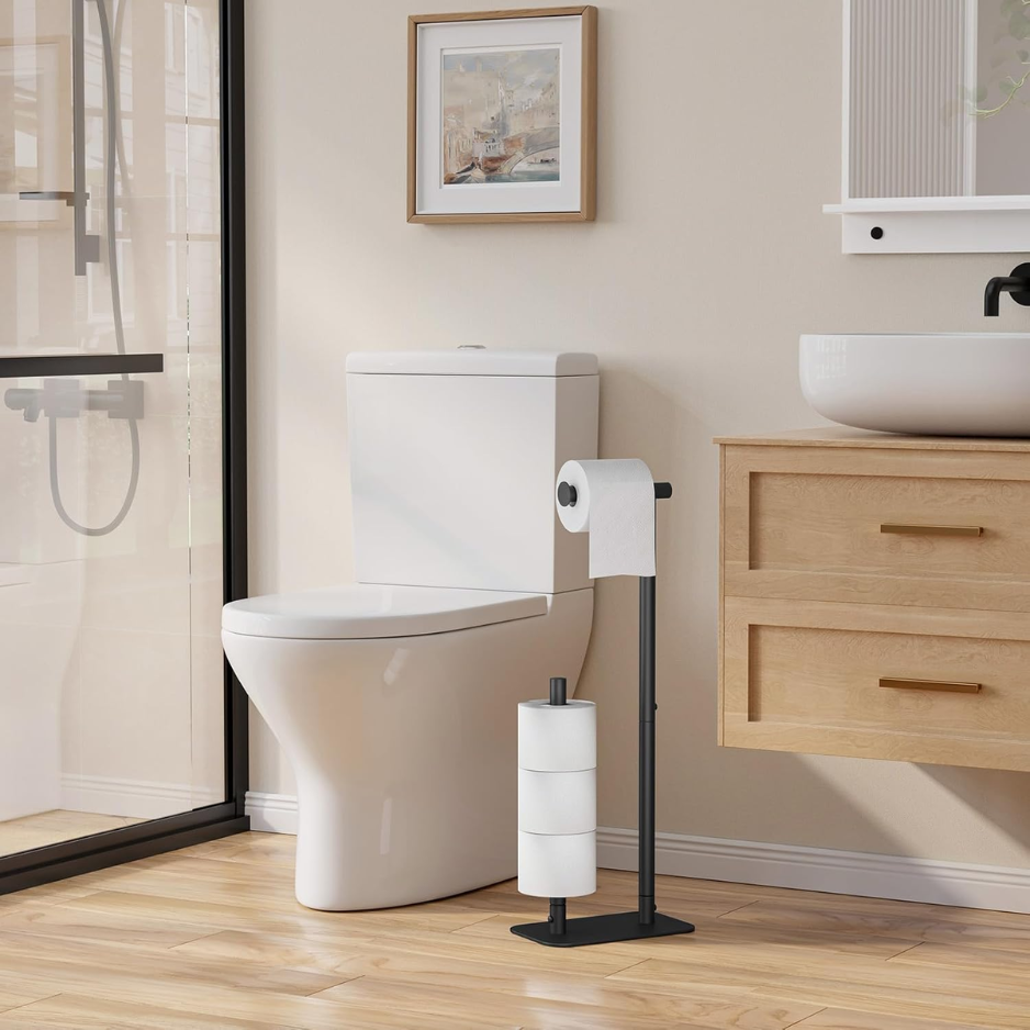 Kitsure Toilet Paper Holder Stand, Bathroom Storage, Medium, Black