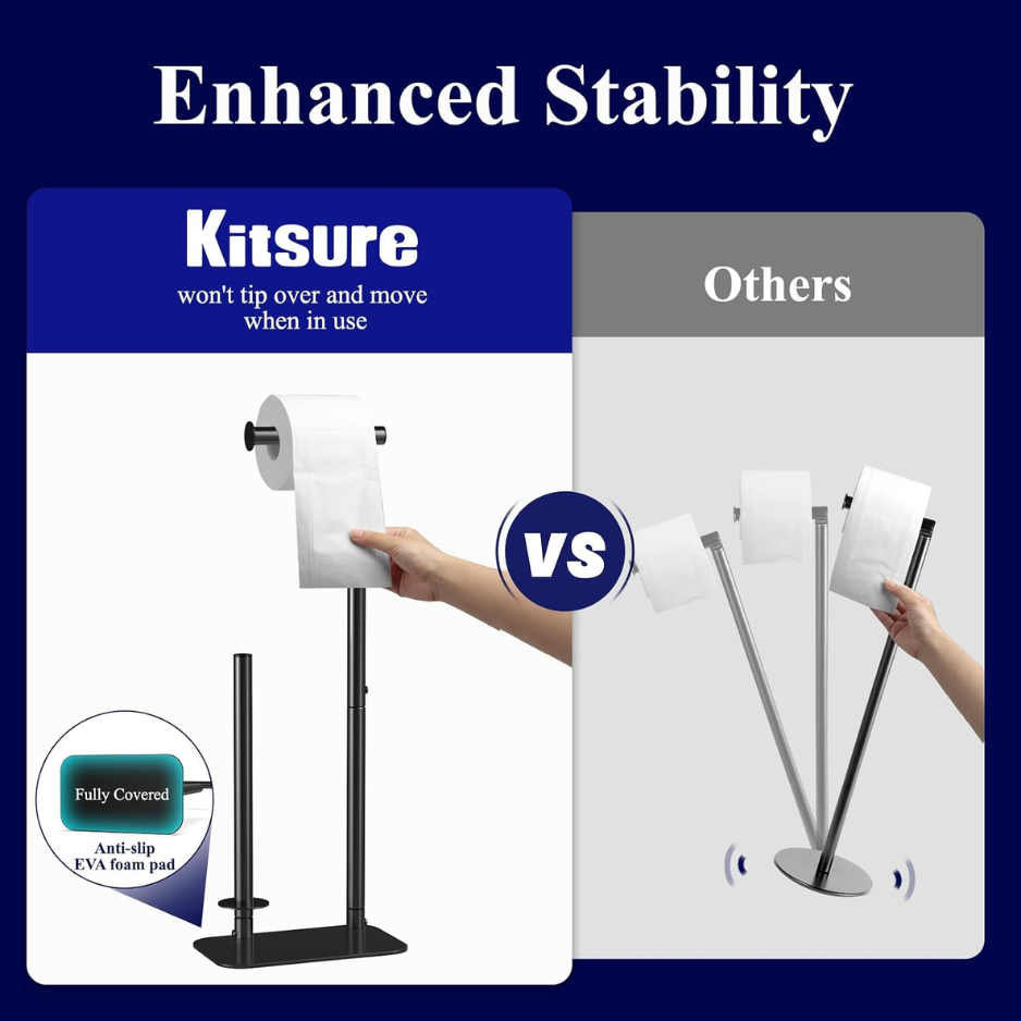 Kitsure Toilet Paper Holder Stand, Bathroom Storage, Medium, Black