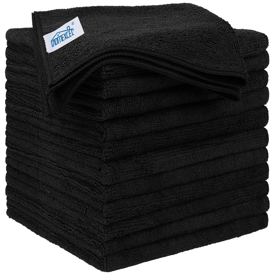 Black Microfiber Cleaning Cloths 12 Units, 12.5x12.5 Inch Absorbent Lint Free Towels For Car, Kitchen, Windows And Home