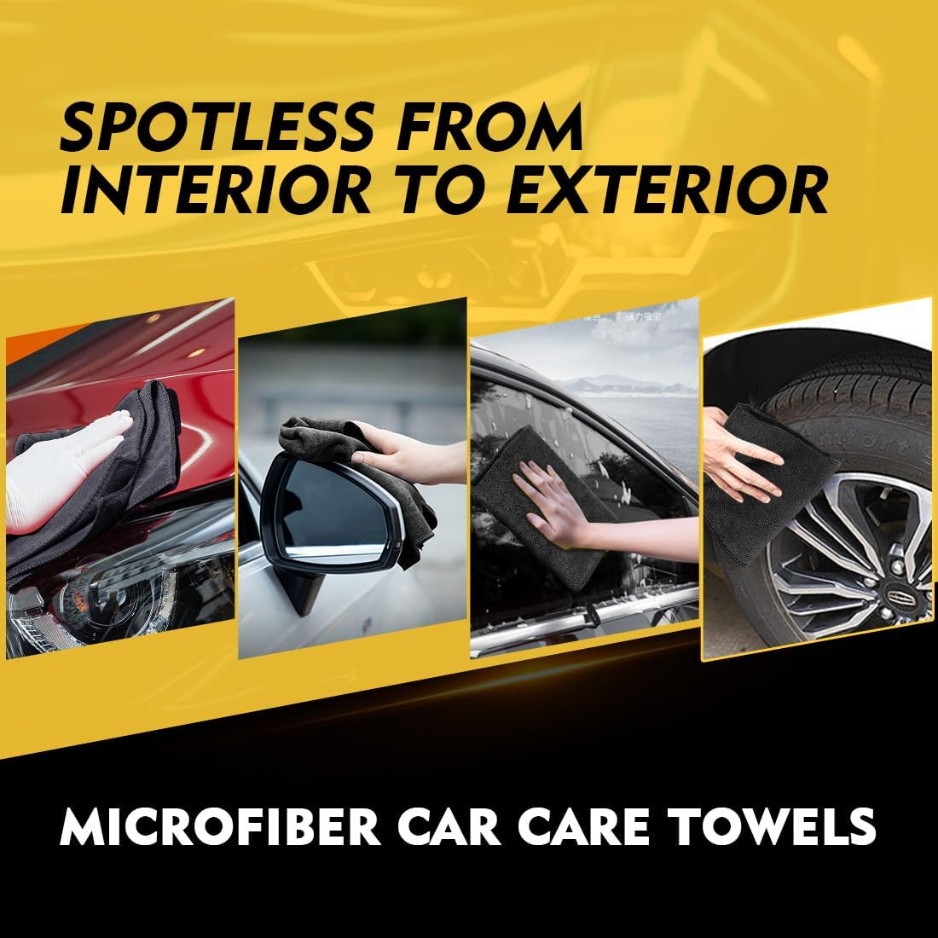 Black Microfiber Cleaning Cloths 12 Units, 12.5x12.5 Inch Absorbent Lint Free Towels For Car, Kitchen, Windows And Home