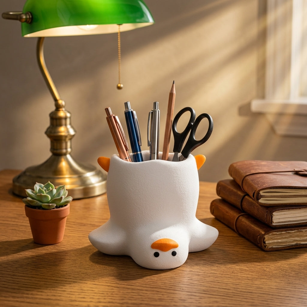 Funny Duck Shape Pen Holder, 3D Printed Desk Organizer For Pens Makeup Brushes And Small Accessories
