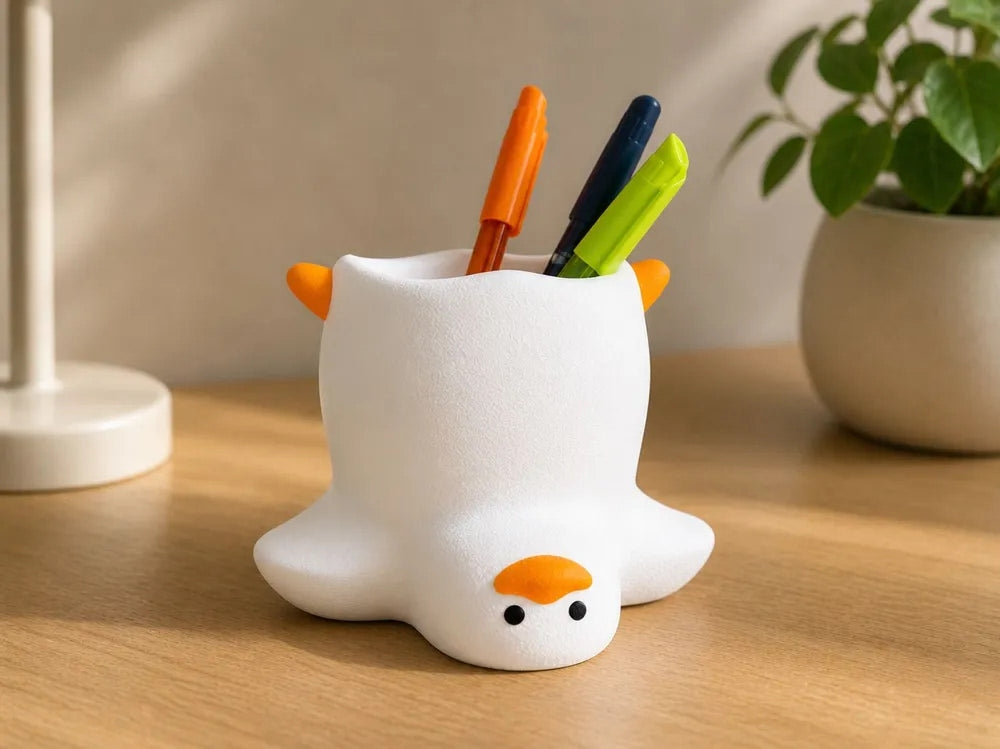 Funny Duck Shape Pen Holder, 3D Printed Desk Organizer For Pens Makeup Brushes And Small Accessories
