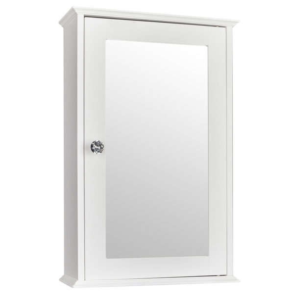 Single Door Mirror Indoor Bathroom Wall Mounted Cabinet Shelf White