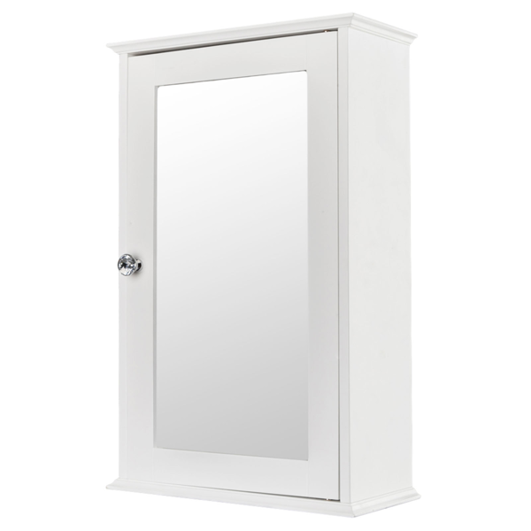 Single Door Mirror Indoor Bathroom Wall Mounted Cabinet Shelf White