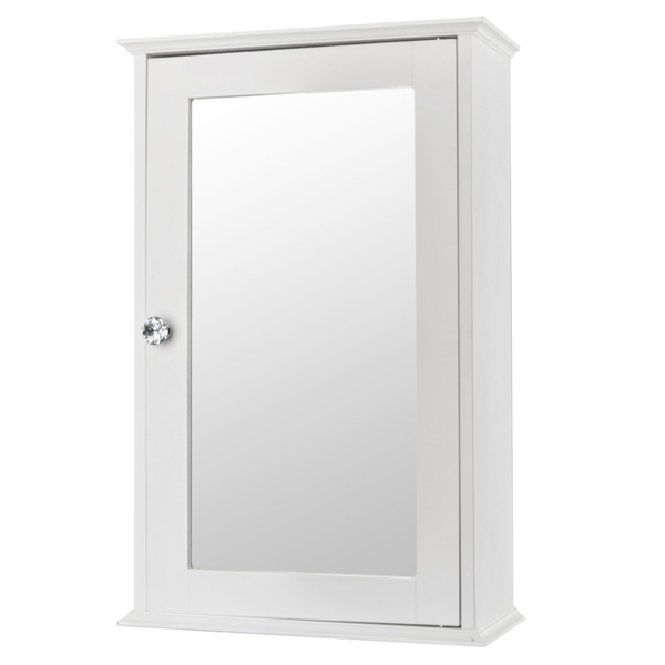 Single Door Mirror Indoor Bathroom Wall Mounted Cabinet Shelf White