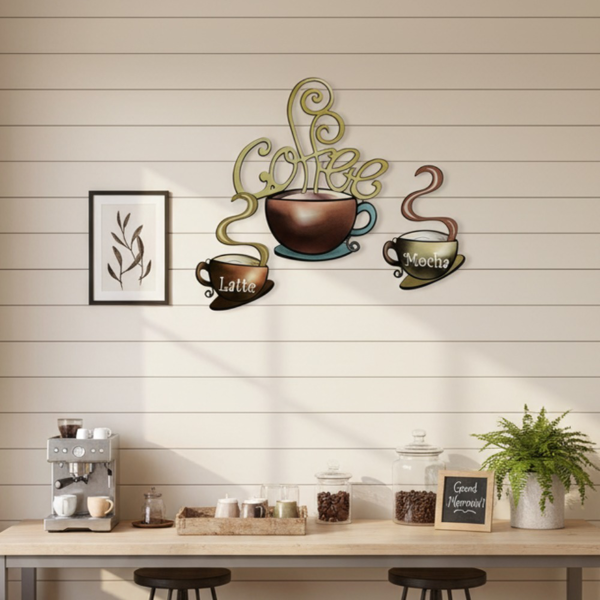 CIFbuy Vintage Metal Coffee Mug Wall Decal Rustic Retro Peel And Stick Kitchen, Decor Removable Waterproof Vinyl Sticker For Smooth Surfaces Farmhouse Aesthetic Wall Art For Living Room