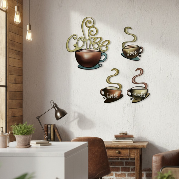 CIFbuy Vintage Metal Coffee Mug Wall Decal Rustic Retro Peel And Stick Kitchen, Decor Removable Waterproof Vinyl Sticker For Smooth Surfaces Farmhouse Aesthetic Wall Art For Living Room